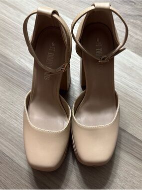 Dream Pairs Beige Ankle-Strap Block Heel Pumps